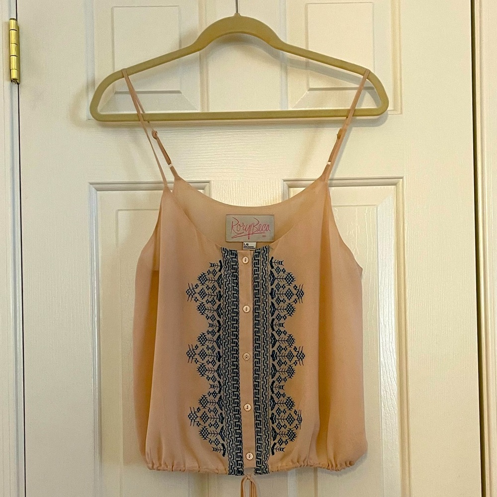 Embroidered Tank Top W/Waistband Tie